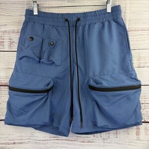 EPTM Mens Small Cargo Shorts Slate Blue Techwear Utility Multi Pocket Streetwear